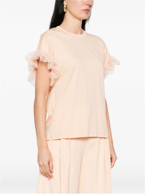 T-shirt in cotone con maniche in tulle. TWINSET | TP204A/11750